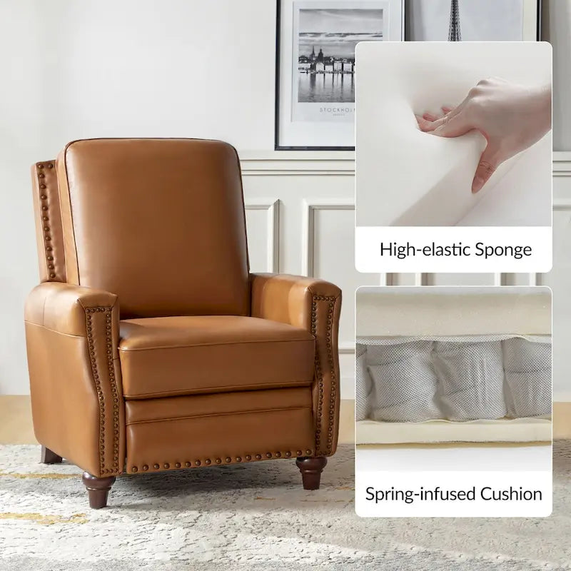 Fauteuil inclinable mi-siècle moderne en cuir véritable avec garniture cloutée (lot de 2)