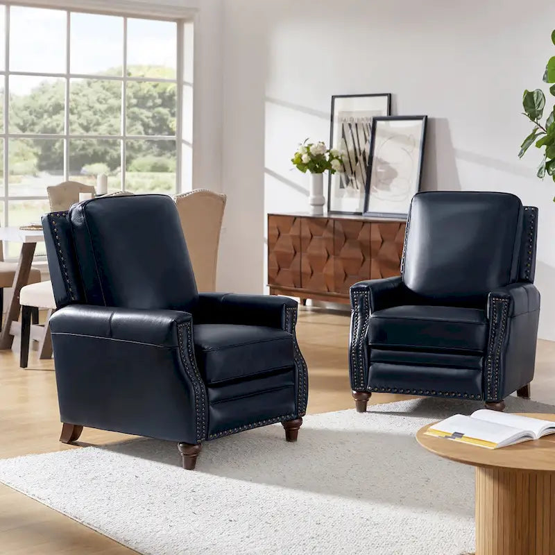 Fauteuil inclinable mi-siècle moderne en cuir véritable avec garniture cloutée (lot de 2)