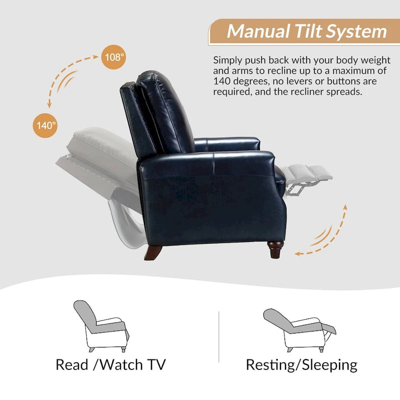 Fauteuil inclinable mi-siècle moderne en cuir véritable avec garniture cloutée (lot de 2)