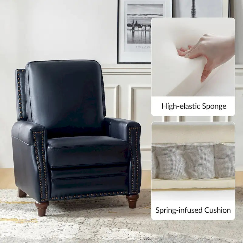Fauteuil inclinable mi-siècle moderne en cuir véritable avec garniture cloutée (lot de 2)