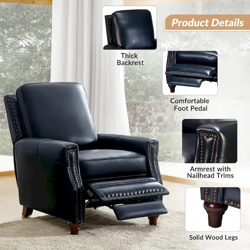 Fauteuil inclinable mi-siècle moderne en cuir véritable avec garniture cloutée (lot de 2)