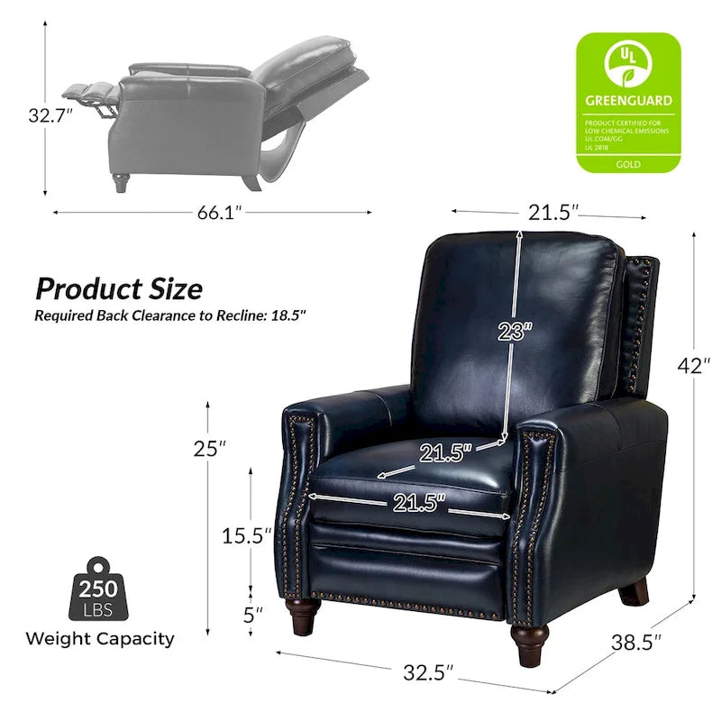 Fauteuil inclinable mi-siècle moderne en cuir véritable avec garniture cloutée (lot de 2)