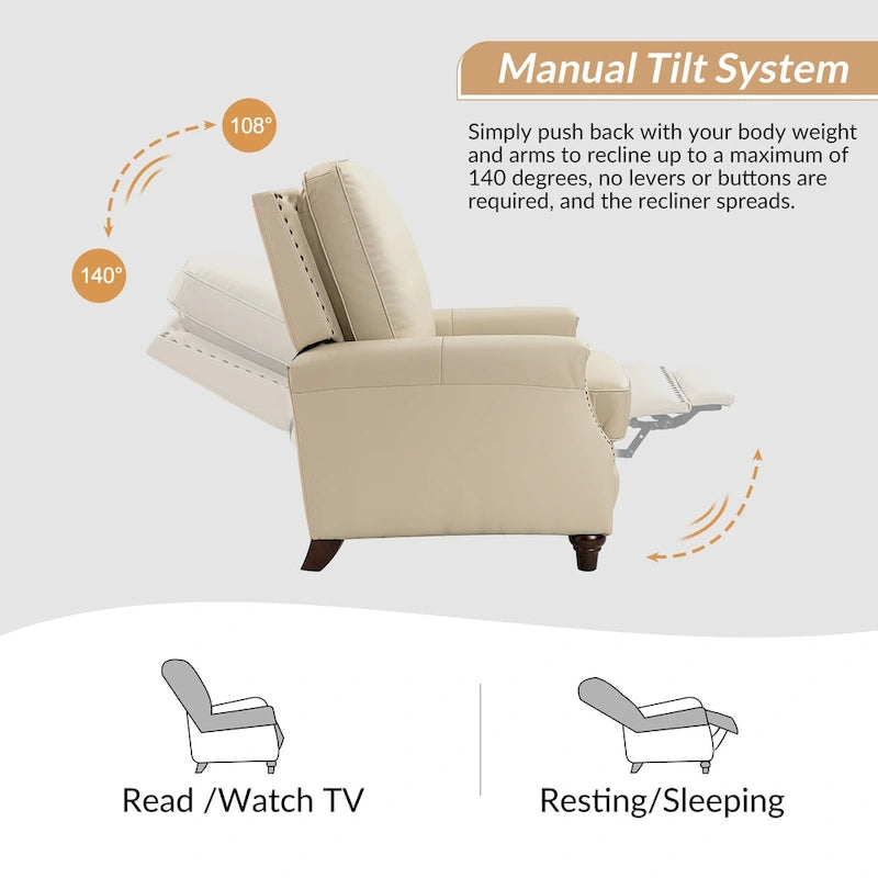 Fauteuil inclinable mi-siècle moderne en cuir véritable avec garniture cloutée (lot de 2)