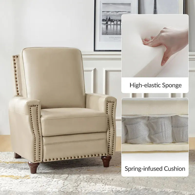 Fauteuil inclinable mi-siècle moderne en cuir véritable avec garniture cloutée (lot de 2)