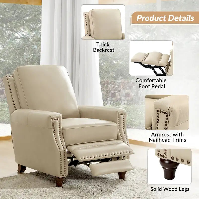 Fauteuil inclinable mi-siècle moderne en cuir véritable avec garniture cloutée (lot de 2)