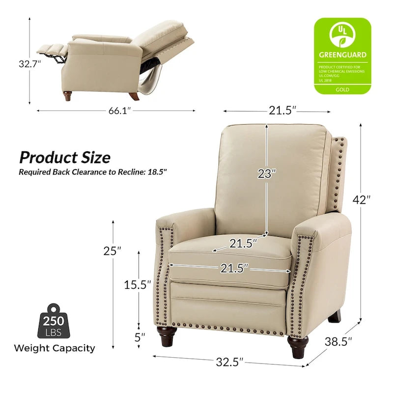 Fauteuil inclinable mi-siècle moderne en cuir véritable avec garniture cloutée (lot de 2)