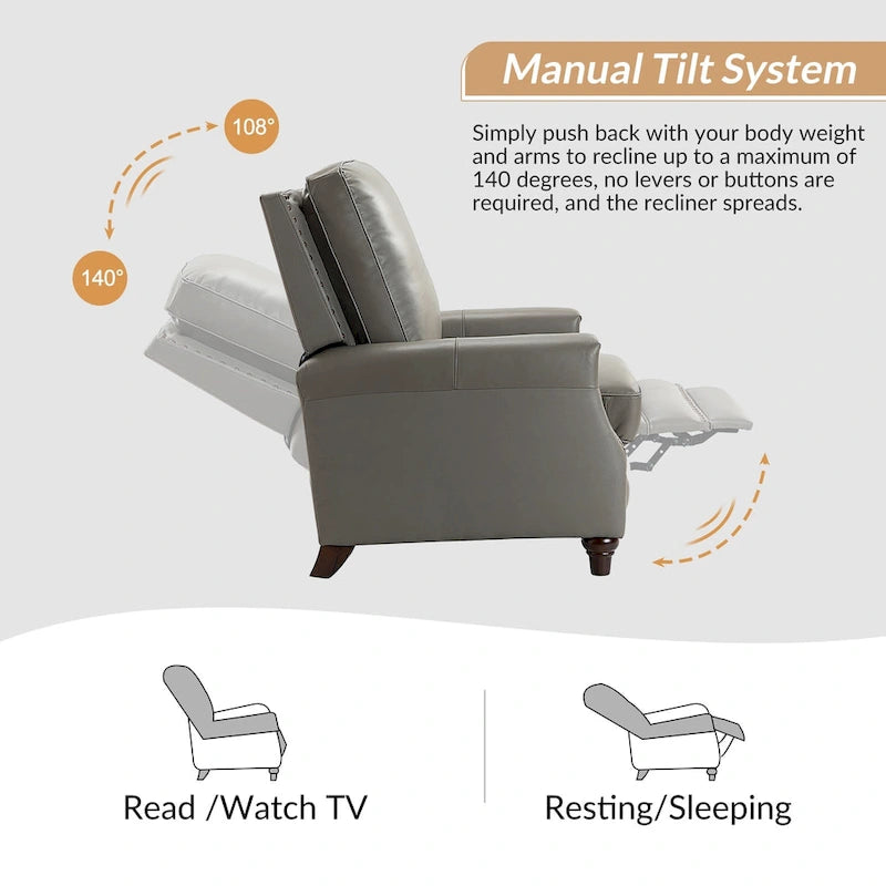 Fauteuil inclinable mi-siècle moderne en cuir véritable avec garniture cloutée (lot de 2)