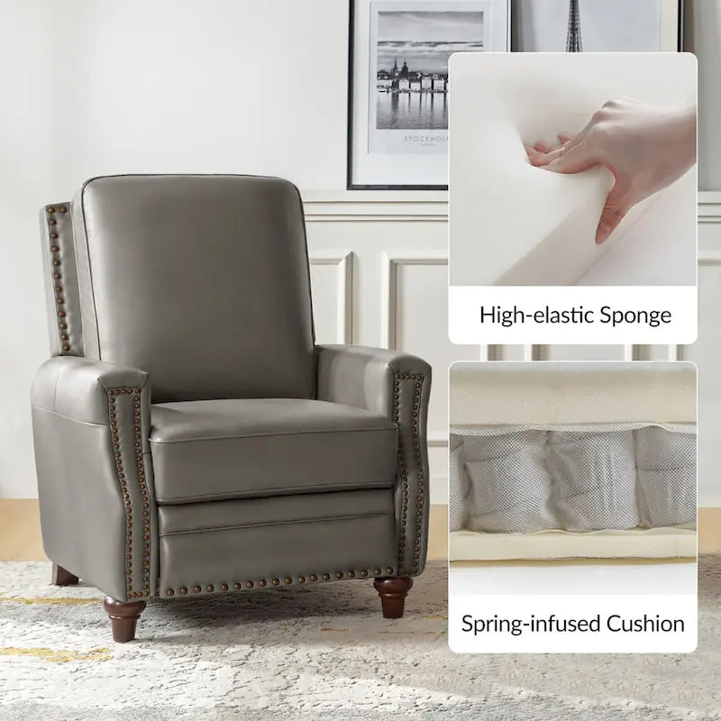 Fauteuil inclinable mi-siècle moderne en cuir véritable avec garniture cloutée (lot de 2)