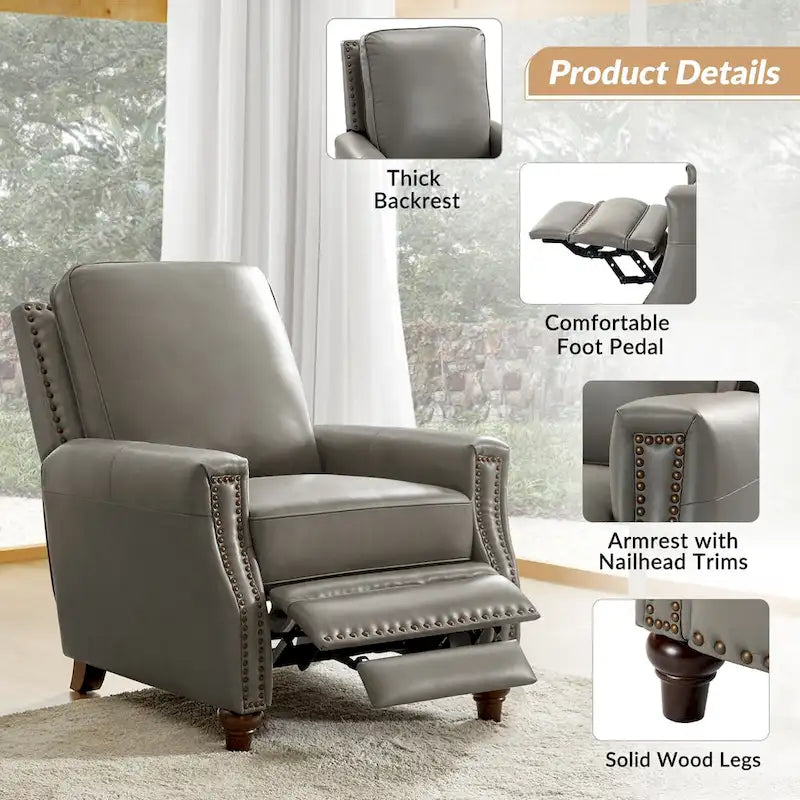 Fauteuil inclinable mi-siècle moderne en cuir véritable avec garniture cloutée (lot de 2)