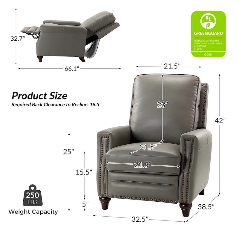 Fauteuil inclinable mi-siècle moderne en cuir véritable avec garniture cloutée (lot de 2)