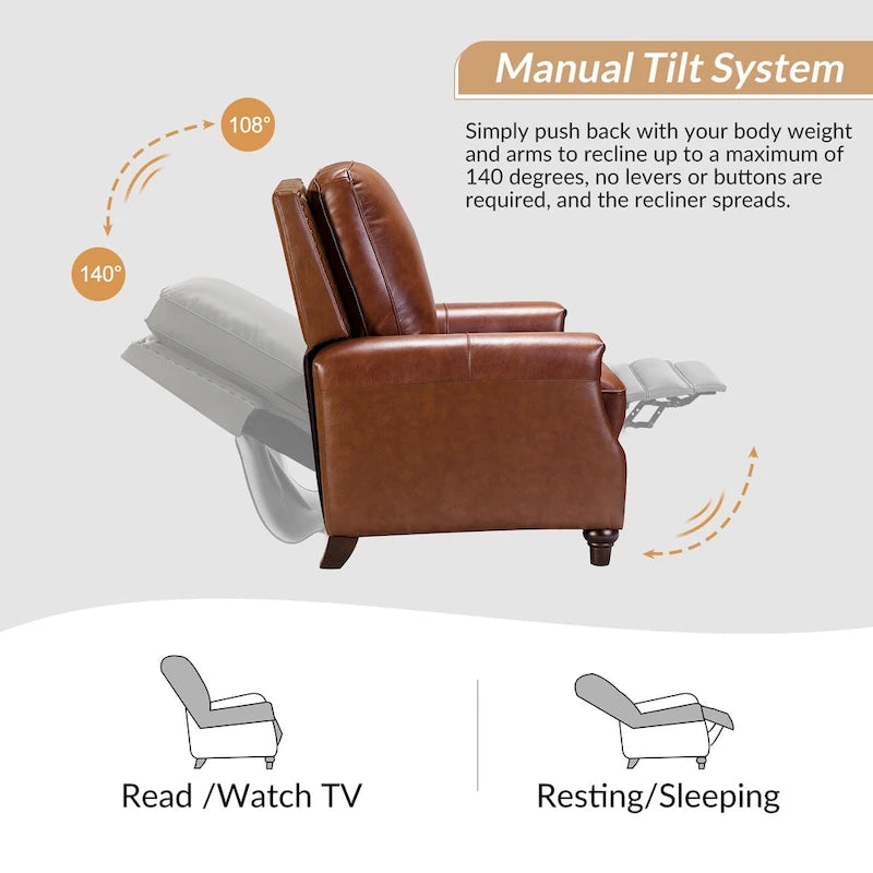 Fauteuil inclinable mi-siècle moderne en cuir véritable avec garniture cloutée (lot de 2)