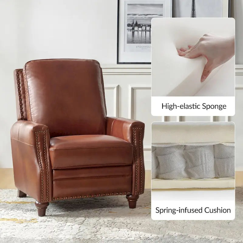Fauteuil inclinable mi-siècle moderne en cuir véritable avec garniture cloutée (lot de 2)
