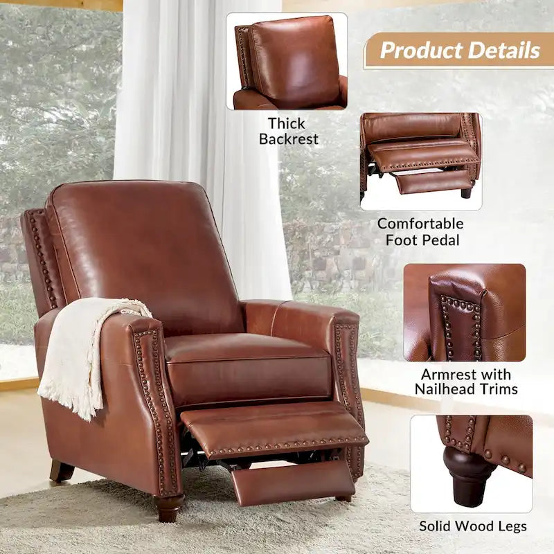 Fauteuil inclinable mi-siècle moderne en cuir véritable avec garniture cloutée (lot de 2)