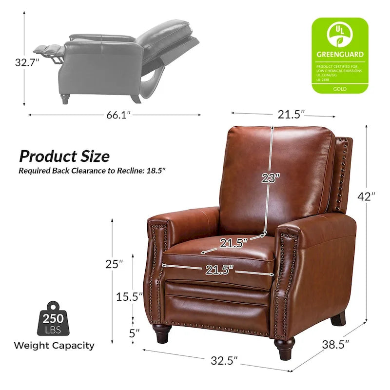 Fauteuil inclinable mi-siècle moderne en cuir véritable avec garniture cloutée (lot de 2)