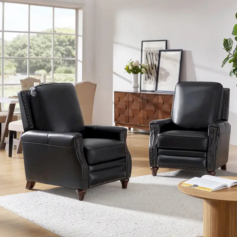 Fauteuil inclinable mi-siècle moderne en cuir véritable avec garniture cloutée (lot de 2)