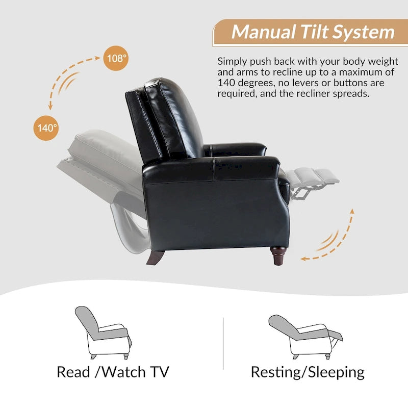 Fauteuil inclinable mi-siècle moderne en cuir véritable avec garniture cloutée (lot de 2)