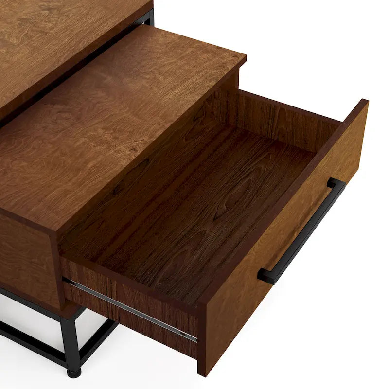 Lot de 2 tables basses gigognes carrées rustiques marron en bois massif avec 1 tiroir