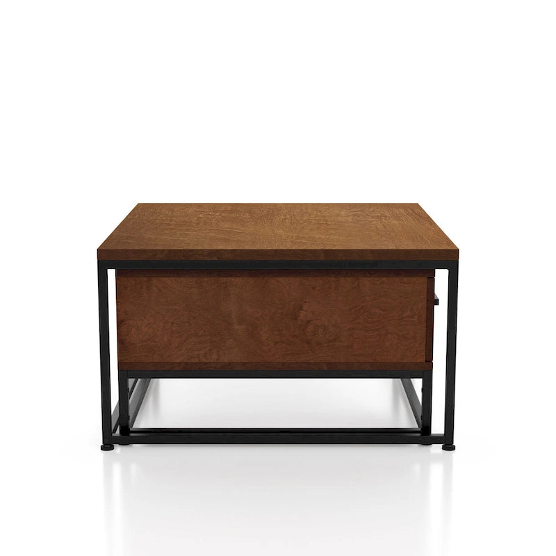 Lot de 2 tables basses gigognes carrées rustiques marron en bois massif avec 1 tiroir