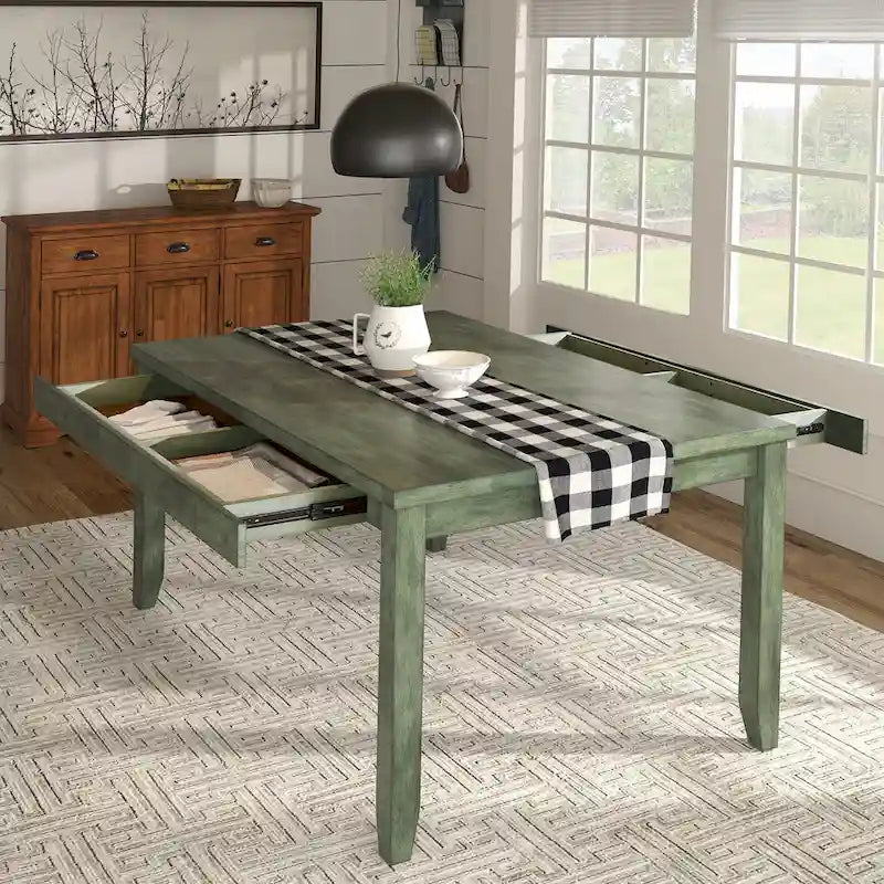 Table à manger rectangulaire en bois massif avec deux tiroirs