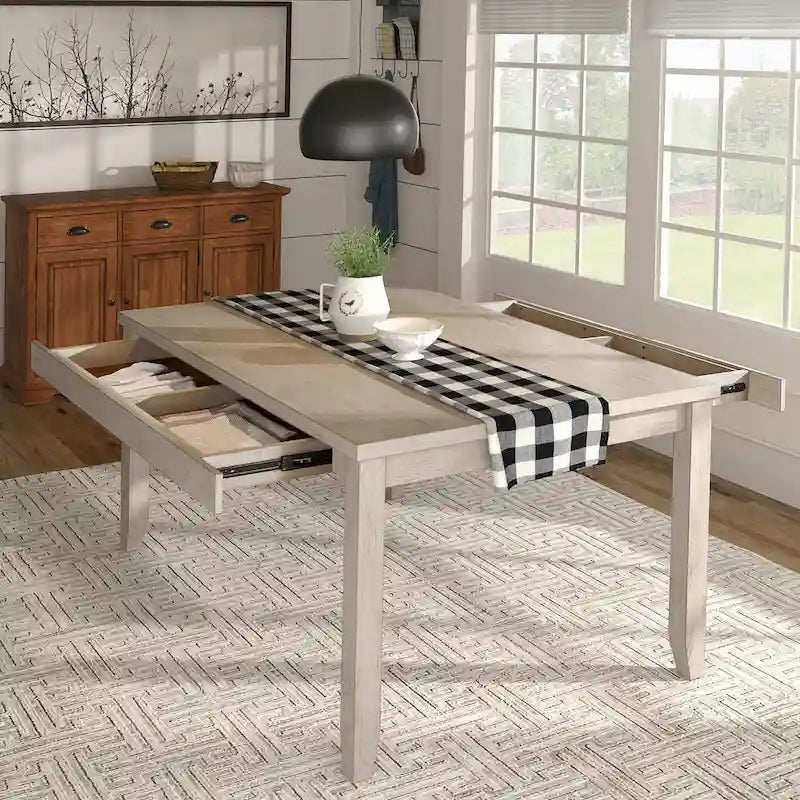 Table à manger rectangulaire en bois massif avec deux tiroirs