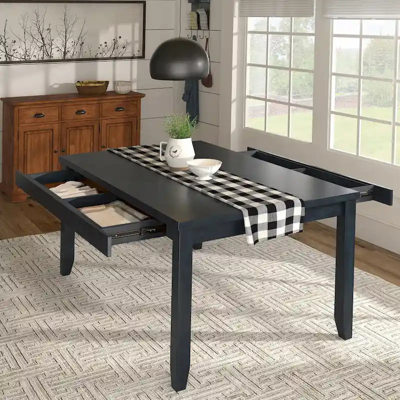 Table à manger rectangulaire en bois massif avec deux tiroirs