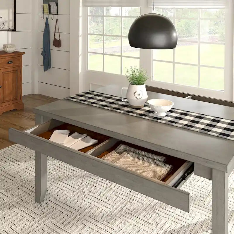 Table à manger rectangulaire en bois massif avec deux tiroirs