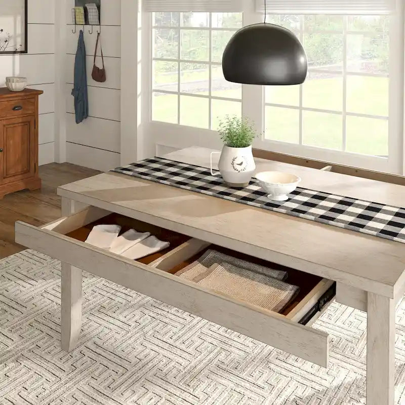 Table à manger rectangulaire en bois massif avec deux tiroirs