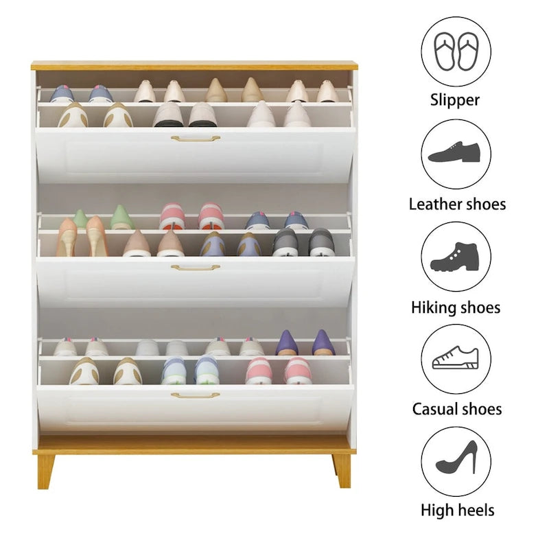 Meuble de rangement pour 24 paires de chaussures avec 3 tiroirs basculants Blanc par
