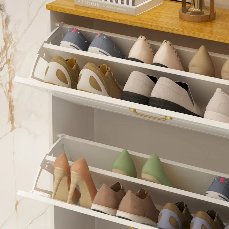 Meuble de rangement pour 24 paires de chaussures avec 3 tiroirs basculants Blanc par