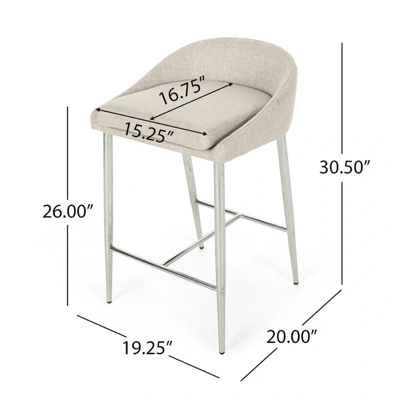 Tabourets de comptoir modernes rembourrés avec pieds chromés (ensemble de 2)