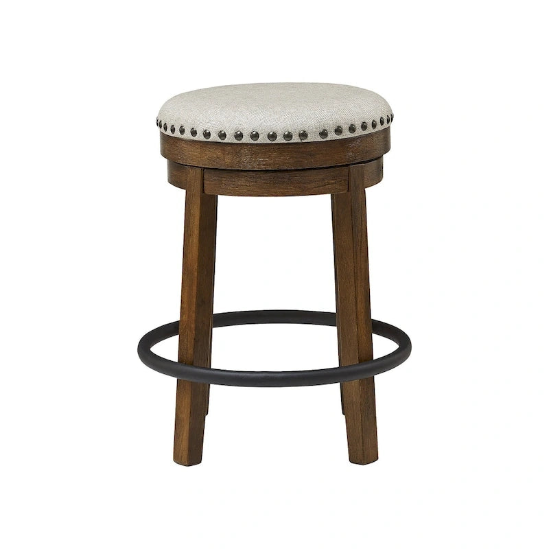 Tabouret de bar pivotant rustique-industriel avec garniture cloutée