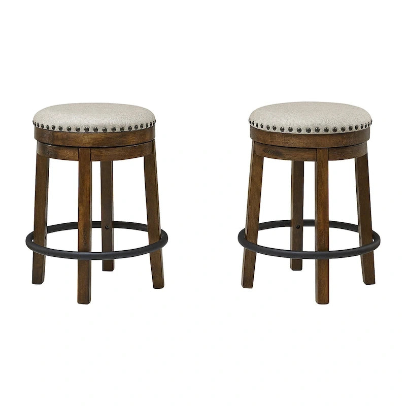 Tabouret de bar pivotant rustique-industriel avec garniture cloutée