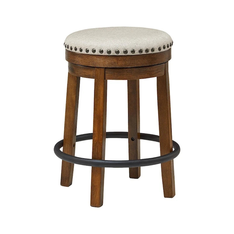 Tabouret de bar pivotant rustique-industriel avec garniture cloutée
