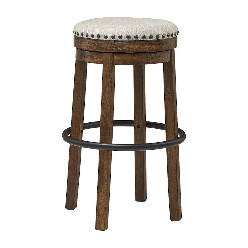Tabouret de bar pivotant rustique-industriel avec garniture cloutée