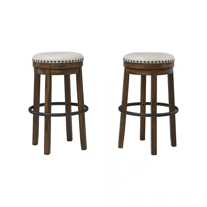 Tabouret de bar pivotant rustique-industriel avec garniture cloutée