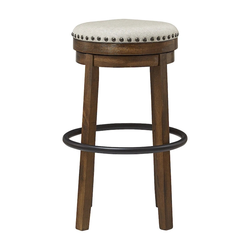 Tabouret de bar pivotant rustique-industriel avec garniture cloutée