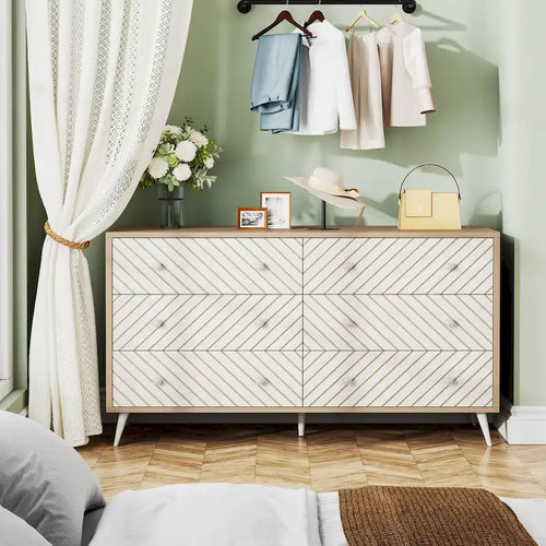 6-Drawer Double Dresser for Bedroom, 47-inch Chest of Drawers with Metal Legs for Living Room
