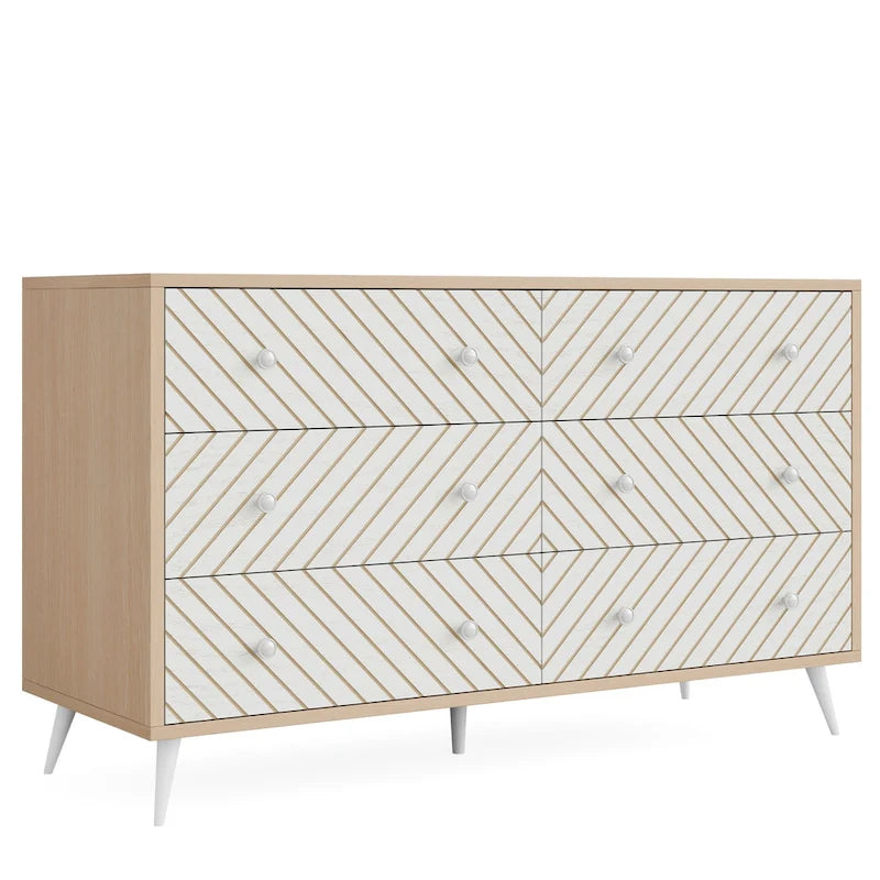 Commode double à 6 tiroirs pour chambre à coucher, commode de 120 cm avec pieds en métal pour salon