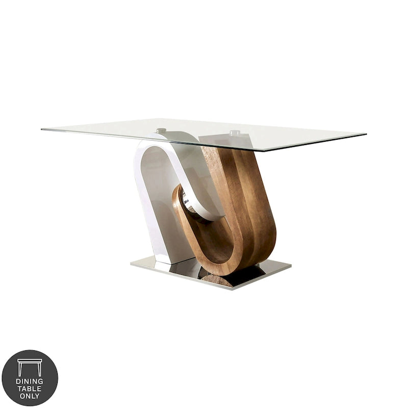 Table à manger Fen contemporaine blanche de 163 cm avec plateau en verre