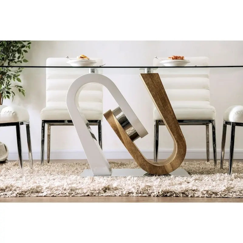 Table à manger Fen contemporaine blanche de 163 cm avec plateau en verre