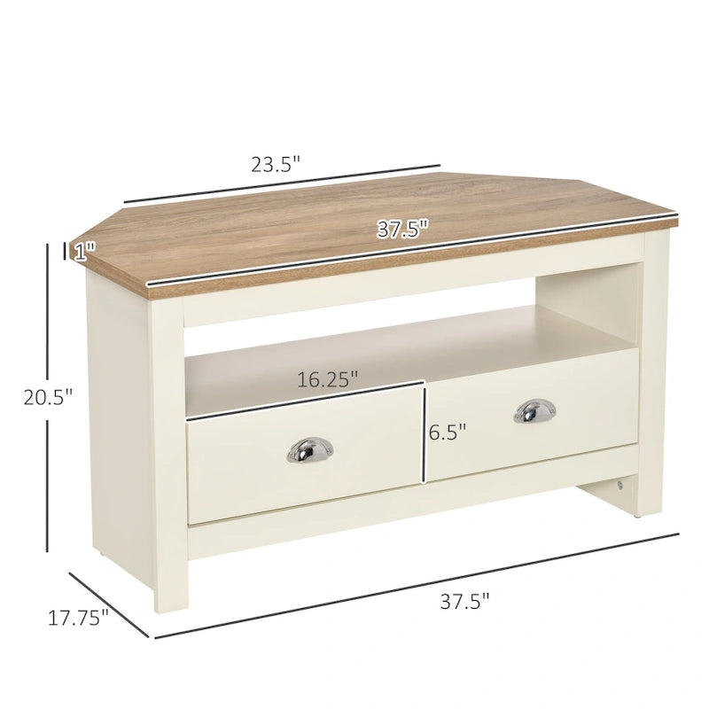 Meuble TV d'angle jusqu'à 50" - Meuble de divertissement avec 2 tiroirs et 1 compartiment de rangement