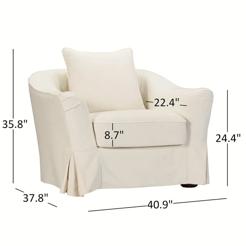 Fauteuil déhoussable en plumes et duvet, avec accoudoirs évasés de style anglais