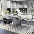Îlot de cuisine en bois de ferme multi-rangements avec plateau en faux marbre
