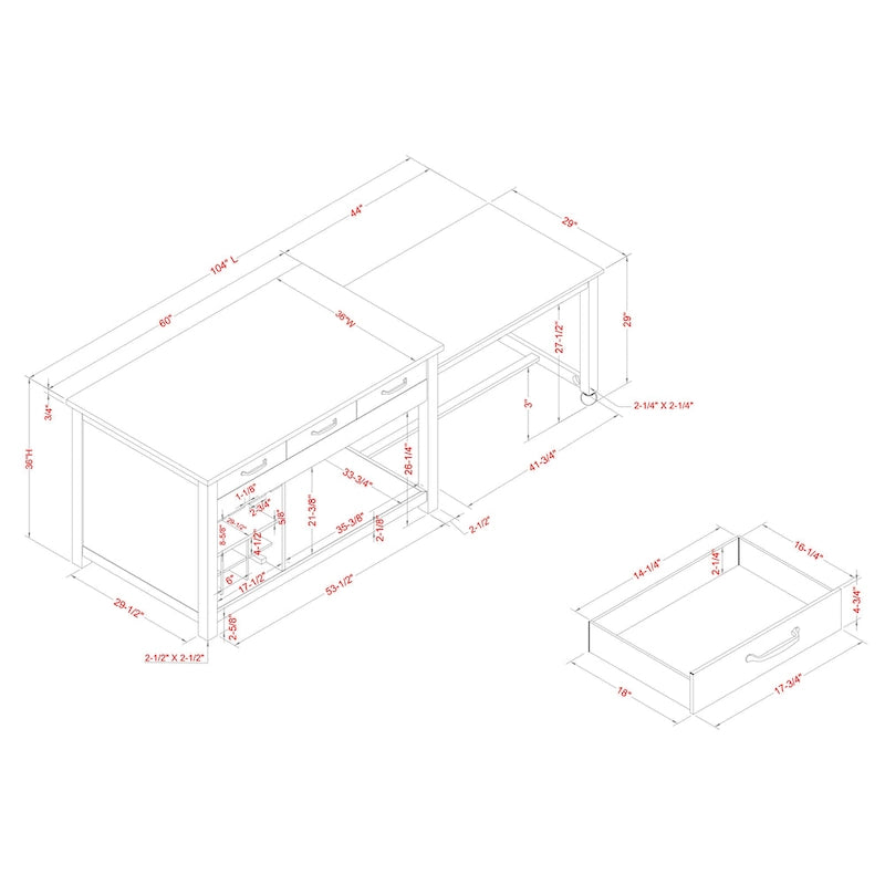 Îlot de cuisine en bois de ferme multi-rangements avec plateau en faux marbre