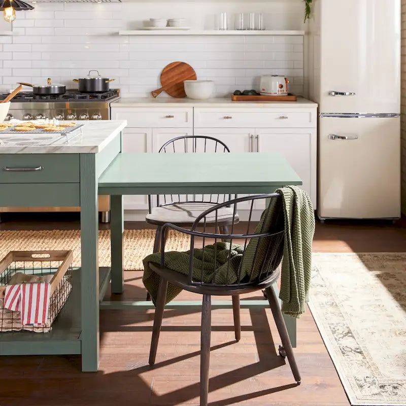 Îlot de cuisine en bois de ferme multi-rangements avec plateau en faux marbre