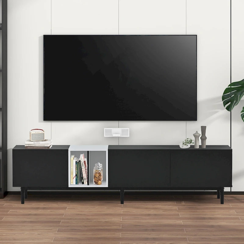 Meuble TV moderne pour téléviseur 80 pouces avec 3 portes, console multimédia, meuble de rangement avec grand placard pour salon