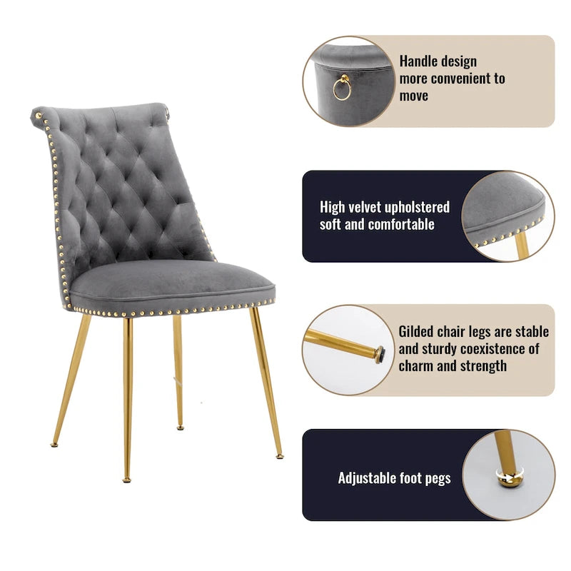 Ensemble de salle à manger 7 pièces en marbre avec chaises en velours