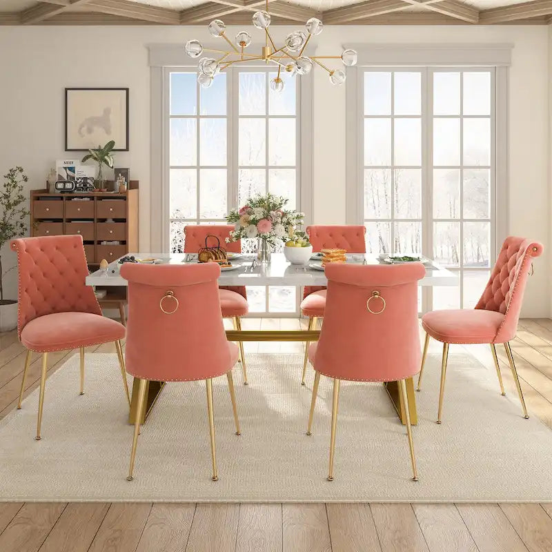 Ensemble de salle à manger 7 pièces en marbre avec chaises en velours