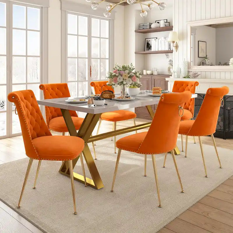 Ensemble de salle à manger 7 pièces en marbre avec chaises en velours