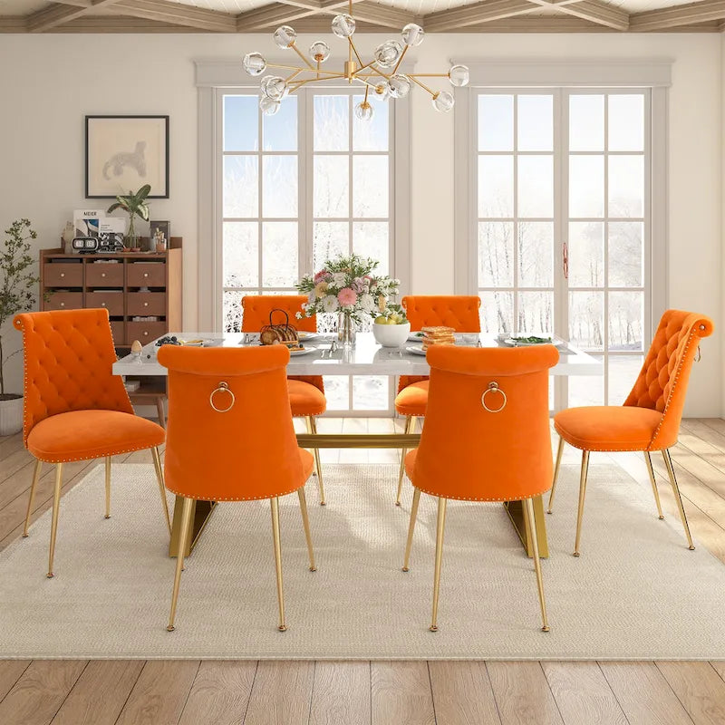 Ensemble de salle à manger 7 pièces en marbre avec chaises en velours